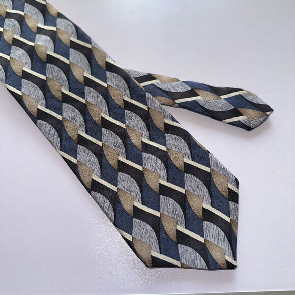 Allyn Saint George American Couture Tie. rn 51093 (57.5L 4W) Blue Grey Tan And C - Picture 2 of 5